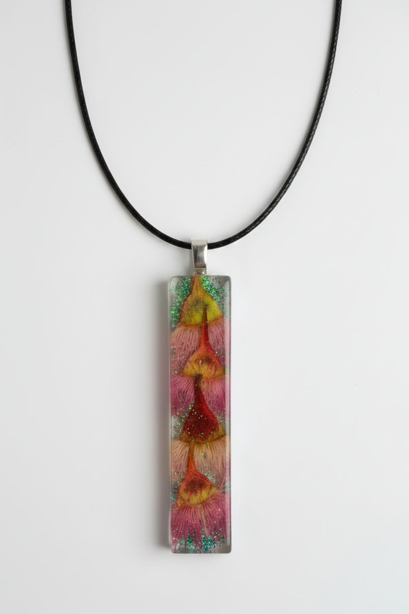 Aura Stones- pendulum pendant with 4 pink flowers and glitter